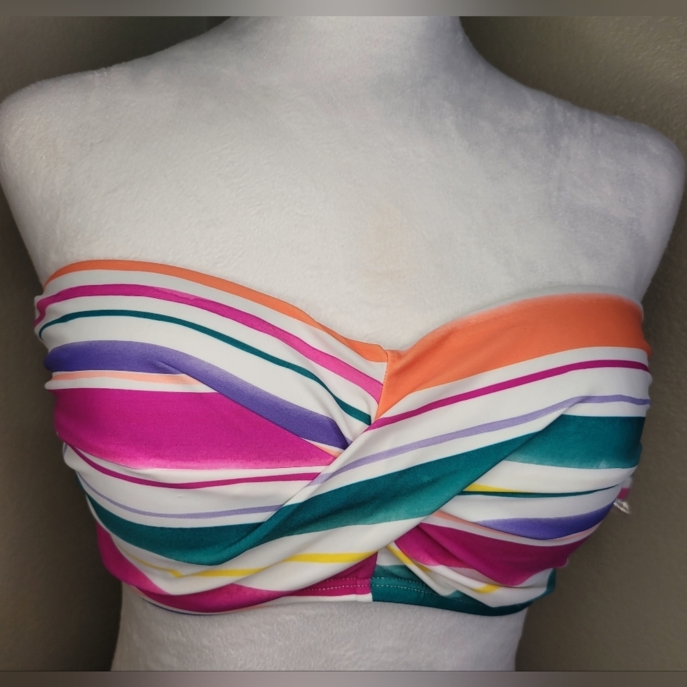 Kona-Sol. Striped Multi Twist Bandeau Bikini Top, Large (12-14)
